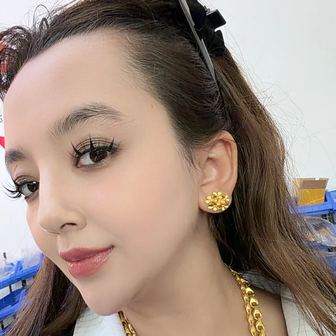 纯铜耳饰 买尔哈高定爆款繁华耳钉经典款百搭厚金高保色