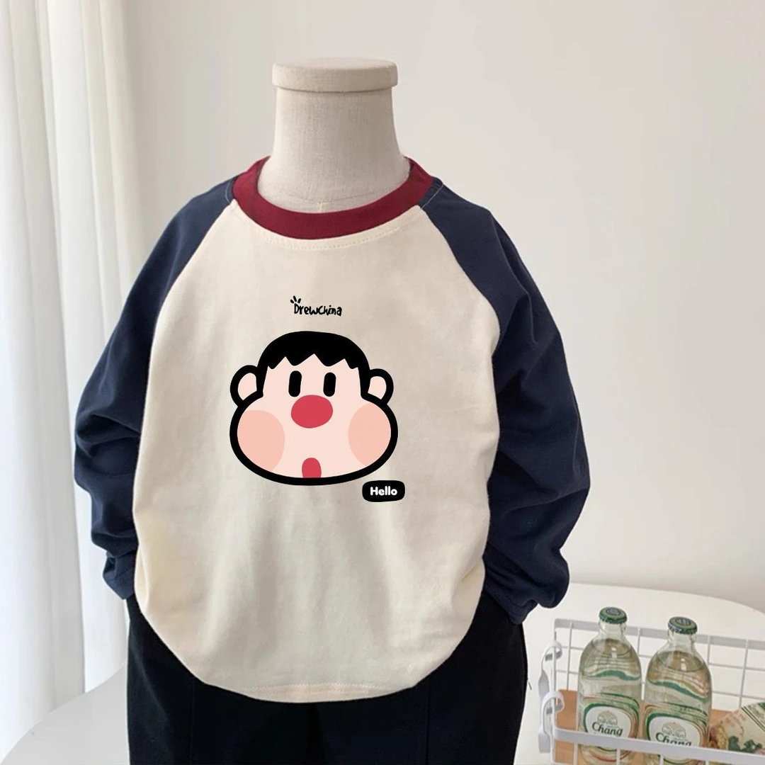 儿童100纯棉新款T恤童装男童女童卡通秋季春秋长袖打底宝宝上衣潮