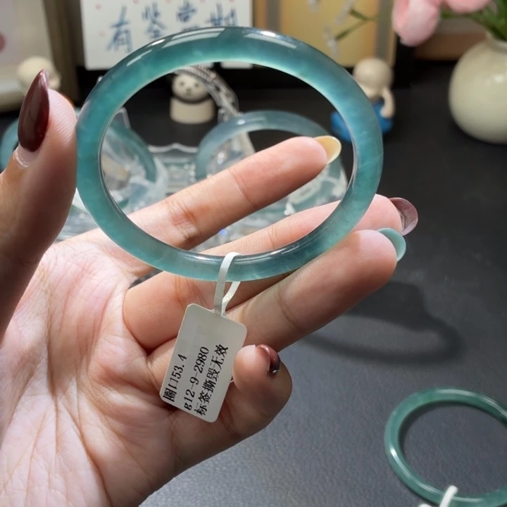 翡翠未镶嵌手镯高冰蓝绿53