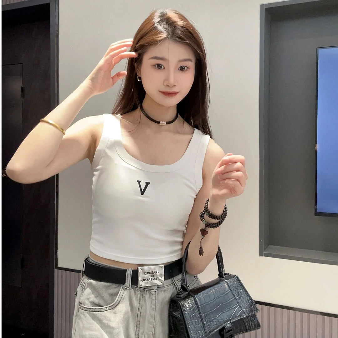 辣妹白色打底背心小个子露脐短款宽肩带工字背心带胸垫内搭上衣夏