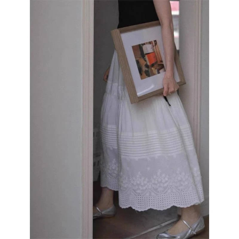 朵儿定制 白色重工蕾丝拼接半裙IO36