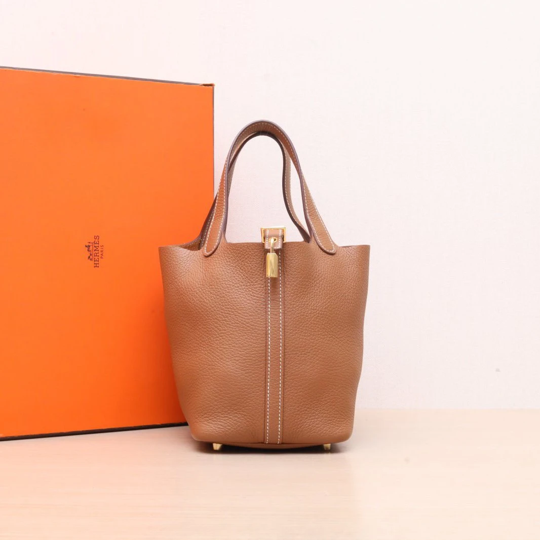 95新 Hermes/爱马仕 【娇】Picotin18菜篮子金棕色TC皮 Z刻 155544