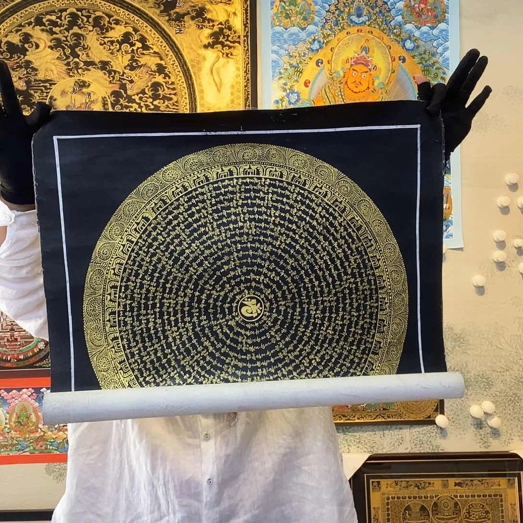 卷轴画纯手绘六字真言唐卡50厘米左右