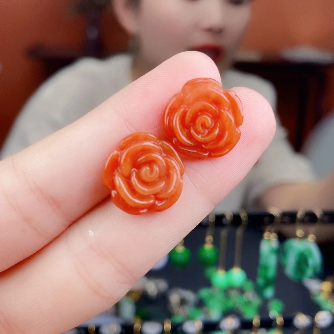 翡翠银S925镶嵌耳饰饰品