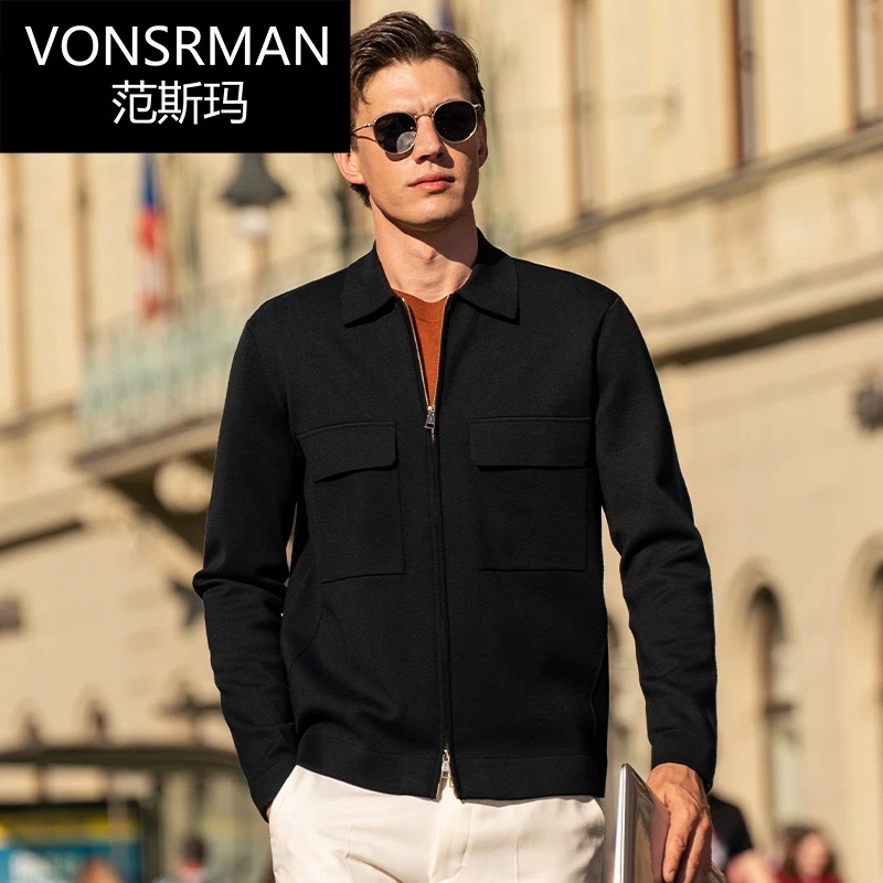 VONSRMAN范斯玛微廓形方形口袋羊毛外套男2025春秋商务秋衣男款