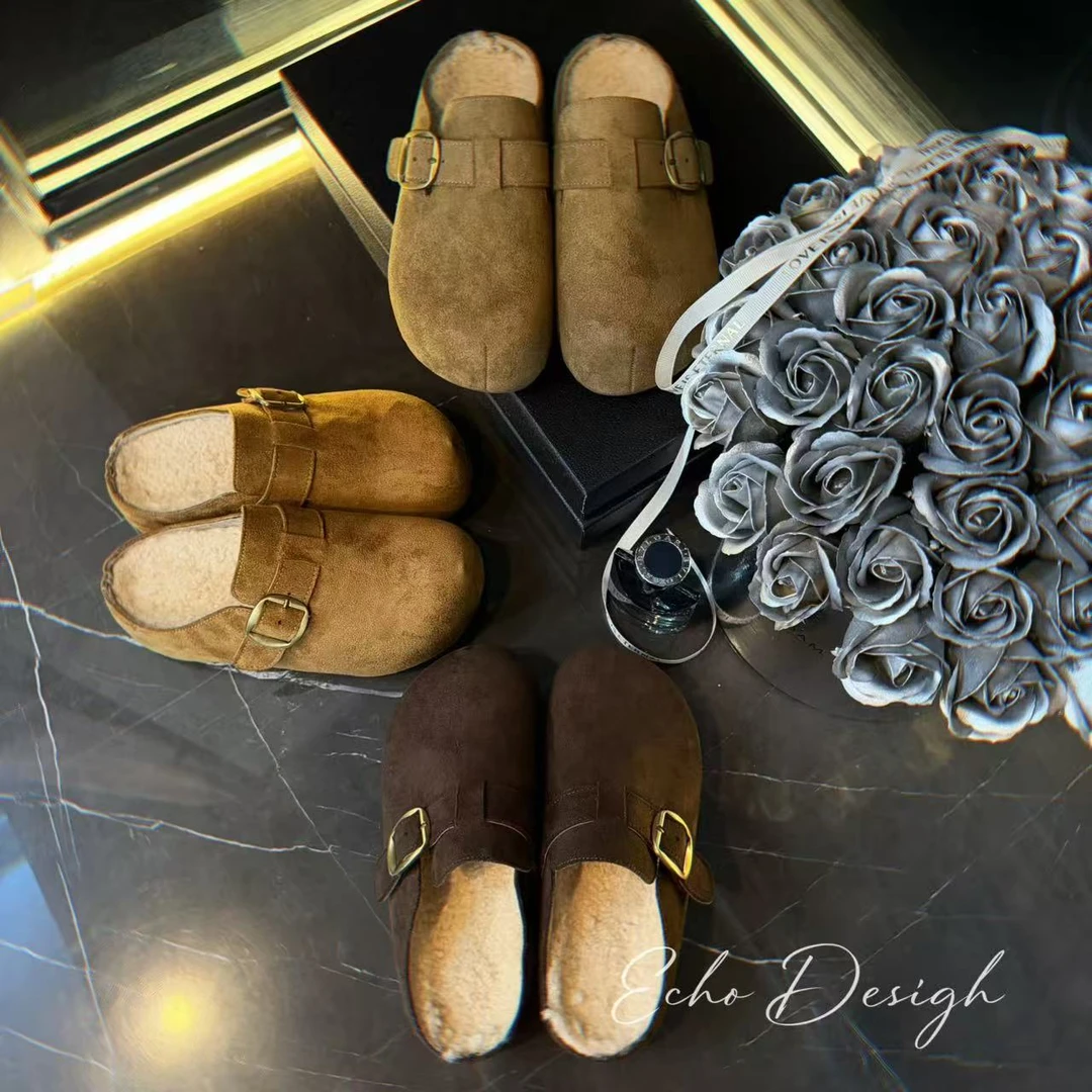 【ECHO】'单搭扣经典款勃肯拖鞋‘厚底内增高加绒加厚一脚蹬女鞋秋冬