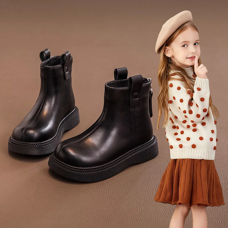 网红短靴女童靴子时尚公主靴秋冬新款法式马丁骑士靴加绒儿童棉靴