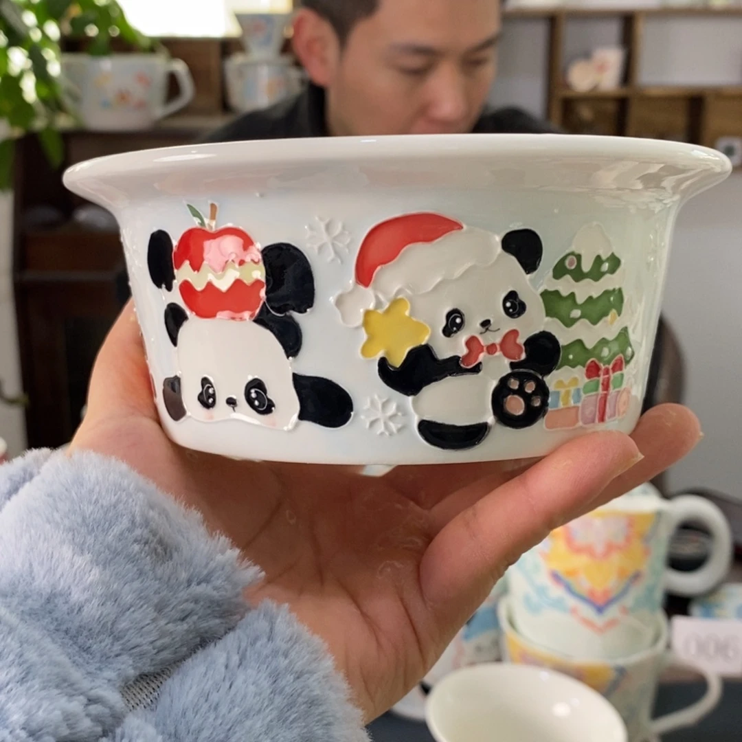 爱***念瓷片双耳大汤碗景德镇釉下彩手绘