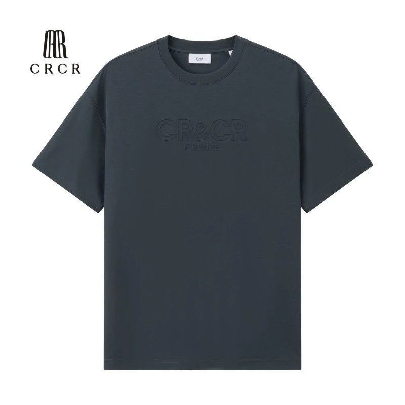 CRCR春夏男新品压凸大字母微阔落肩圆领T恤
