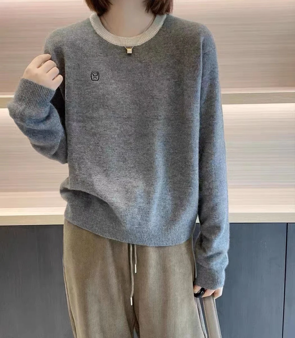 73290  小薯条圆领领纯色薄款针织衫长袖打底衫上衣OMF-MY255