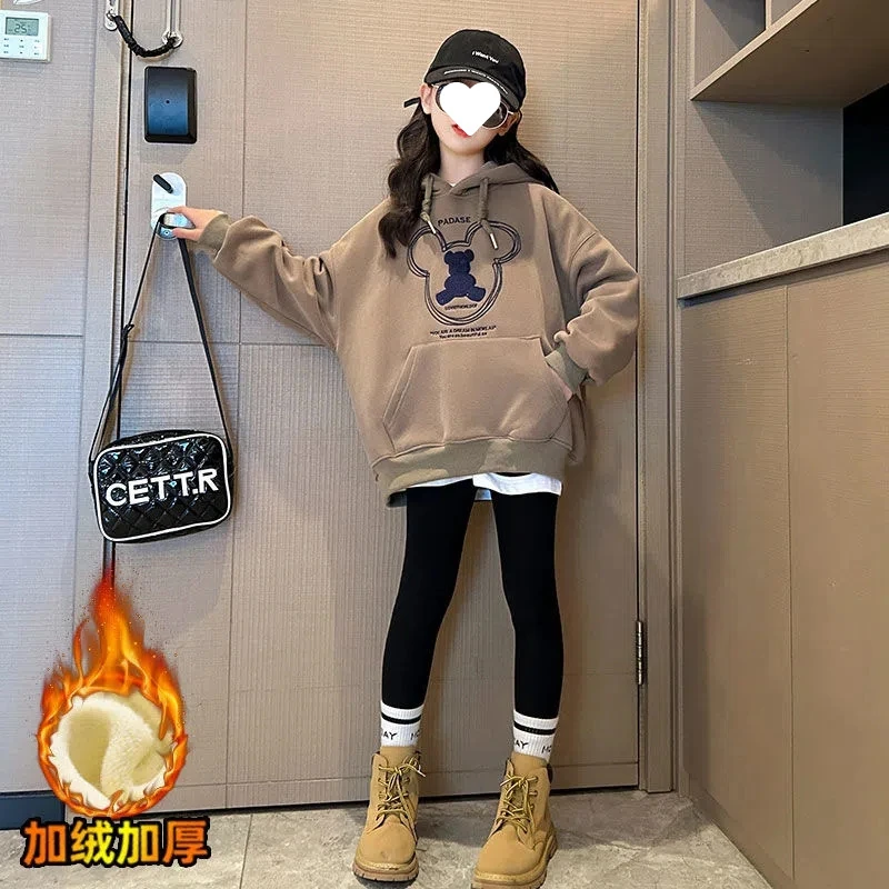 女童宽松加绒潮款卫衣2025秋冬新款中大童一体绒打底衫韩版上衣潮