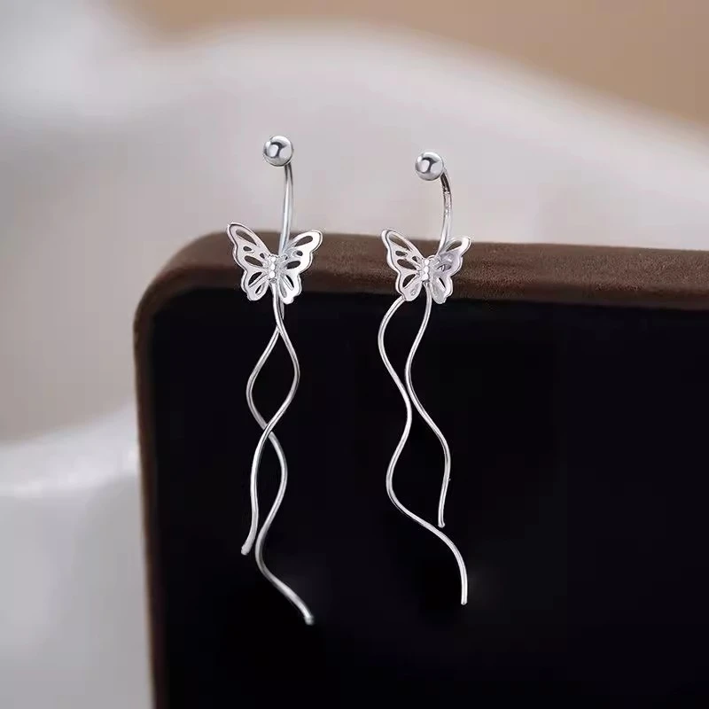 足银耳饰 爆款S999足银甜美蝴蝶结耳钩女轻奢精致小众高级感耳饰