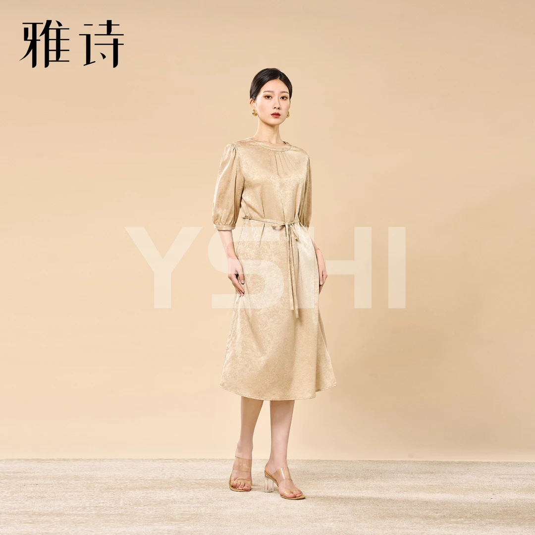 【YASHI】“浅春”25新款25姆米重磅提花蚕丝连衣裙 QXX253-A2510