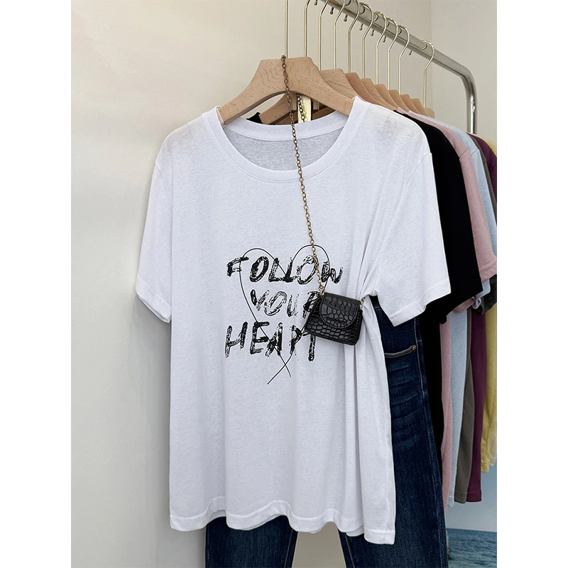 夏季新款雪花棉宽松200斤大码短袖T恤女胖mm小个子遮肚子圆领