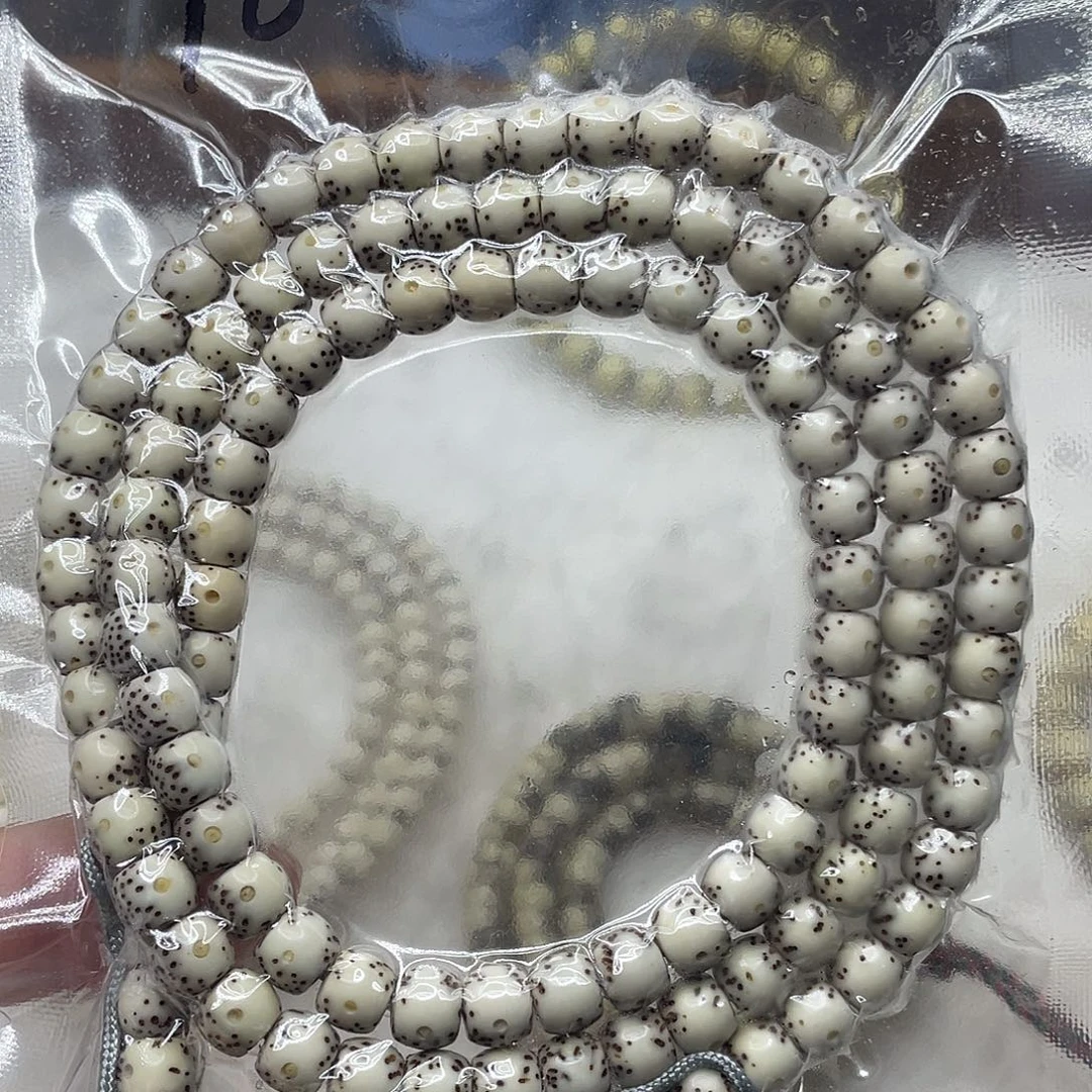 星月菩提吊坠石玉料古瓷白直切鼓珠108卡7