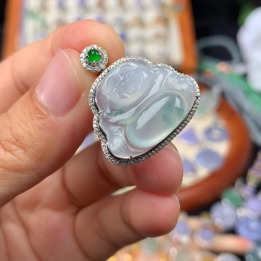 翡翠18K金镶嵌吊坠(不含链)