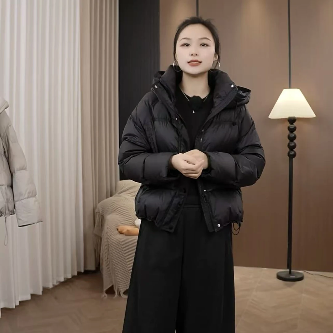连帽韩版泡芙小个子短款白鸭绒羽绒服冬季加厚秋冬女