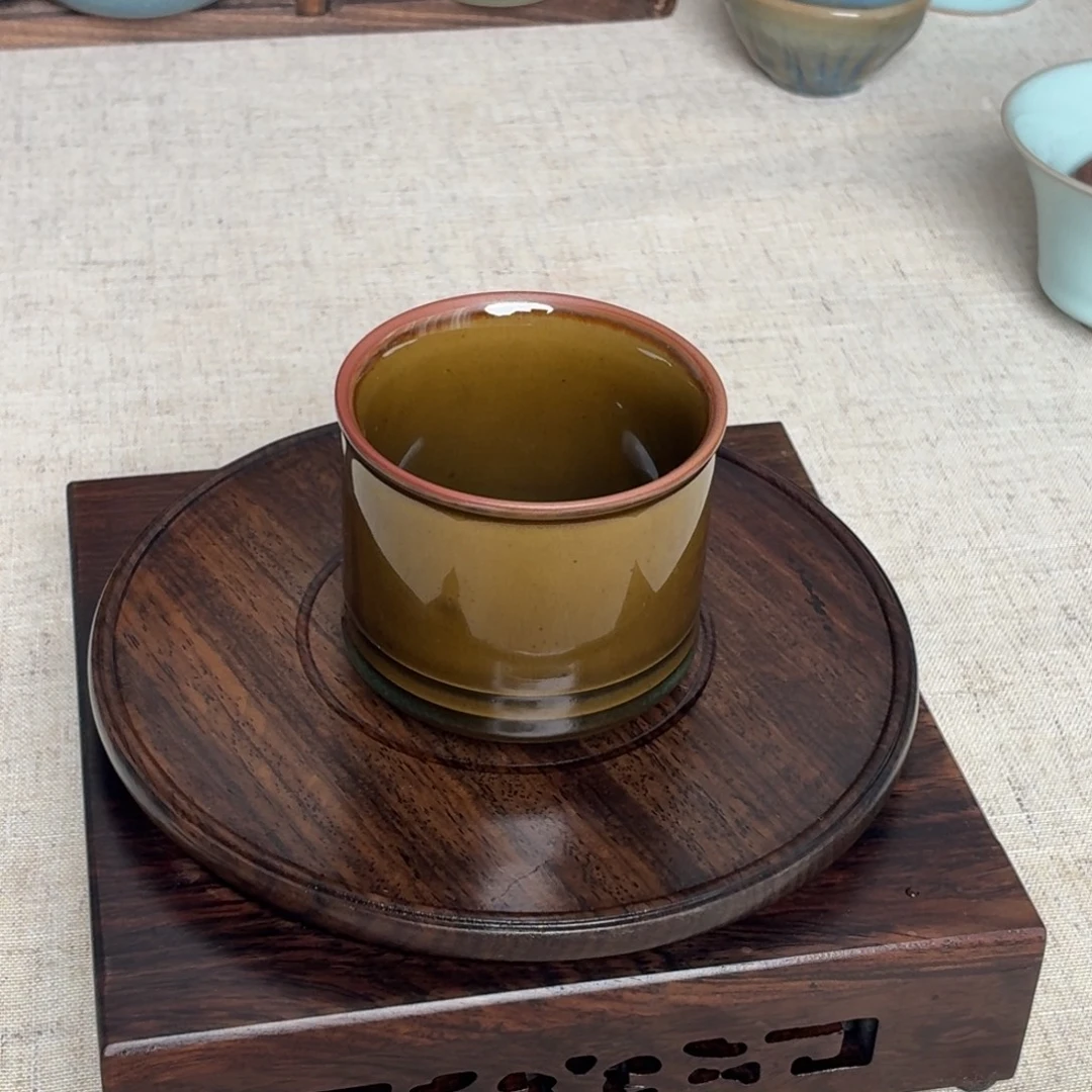 摆件陶茶色釉竹节杯