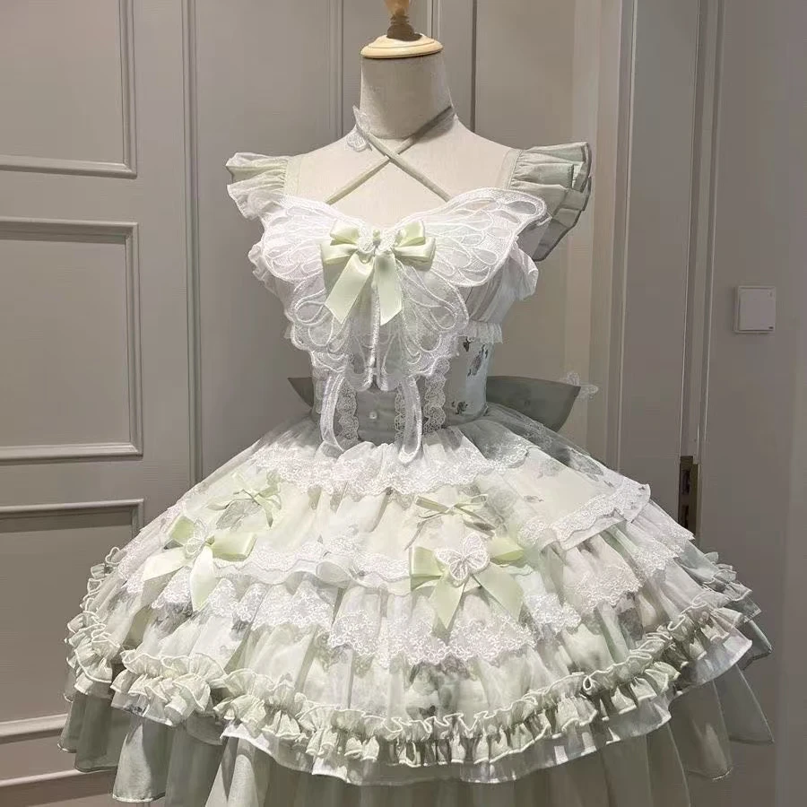 森林精灵  白绿蝴蝶夏日感小清新公主少女生日短裙