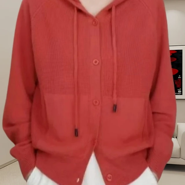 春季新款连帽纯色针织羊毛开衫宽松休闲外套女时尚百搭洋气上衣女