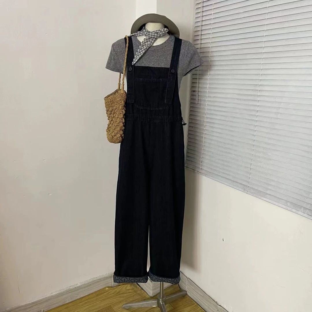 keke定制 韩国东大门秋季新款收腰休闲显瘦宽松韩系牛仔工装裤女