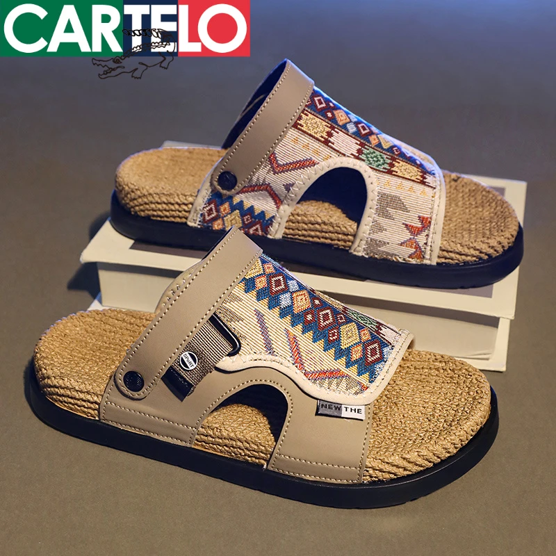 卡帝乐鳄鱼拖鞋男款2025夏季爆款时尚百搭踩屎感软底编制勃肯凉鞋