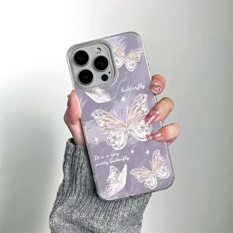紫蝴蝶适用iphone16手机壳苹果华为vivo小米OPPO荣耀小众防摔套