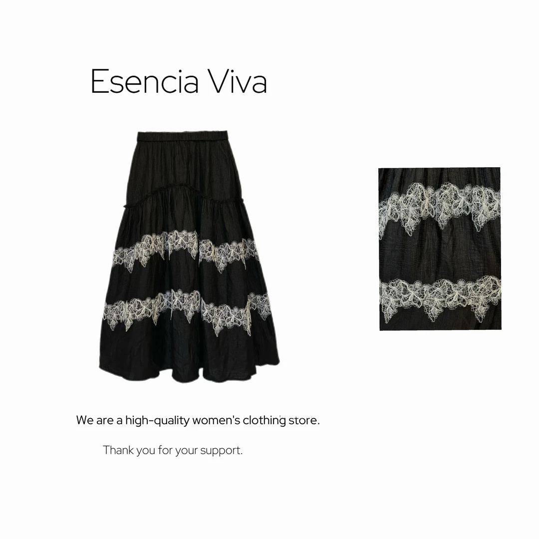 EV.【原创设计】设计师款蕾丝条纹宽松显瘦半身裙EVZZ0307