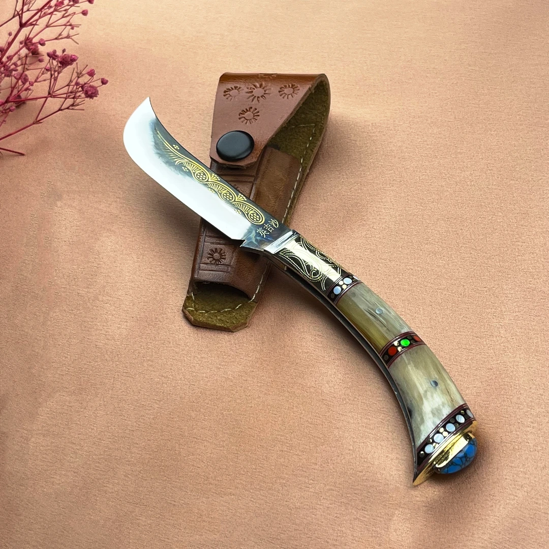 【英吉沙】非遗送礼收藏手工锻打折叠吃肉切水果小刀（马蹄款式）