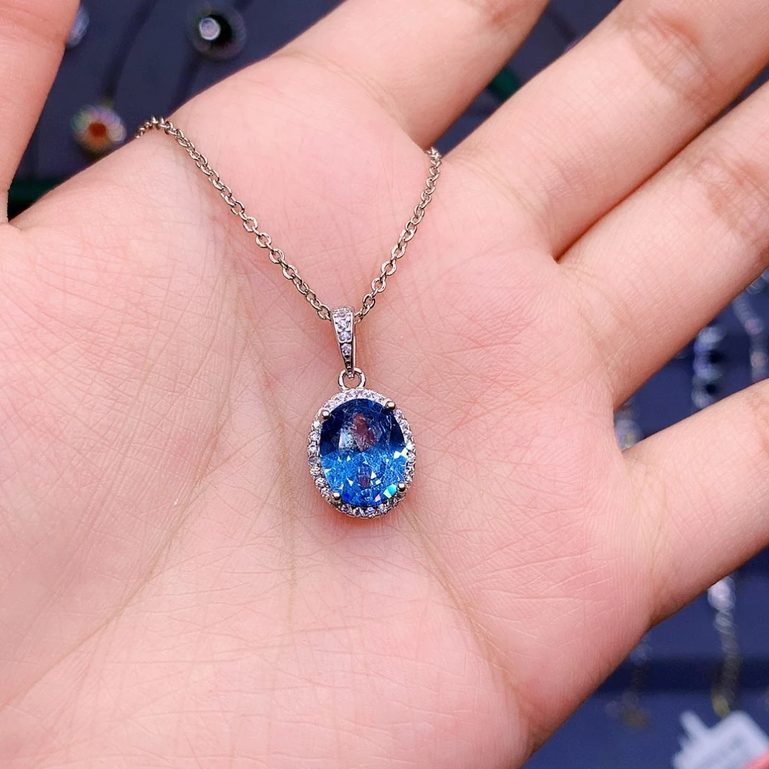 海蓝宝石颈饰银S925镶嵌