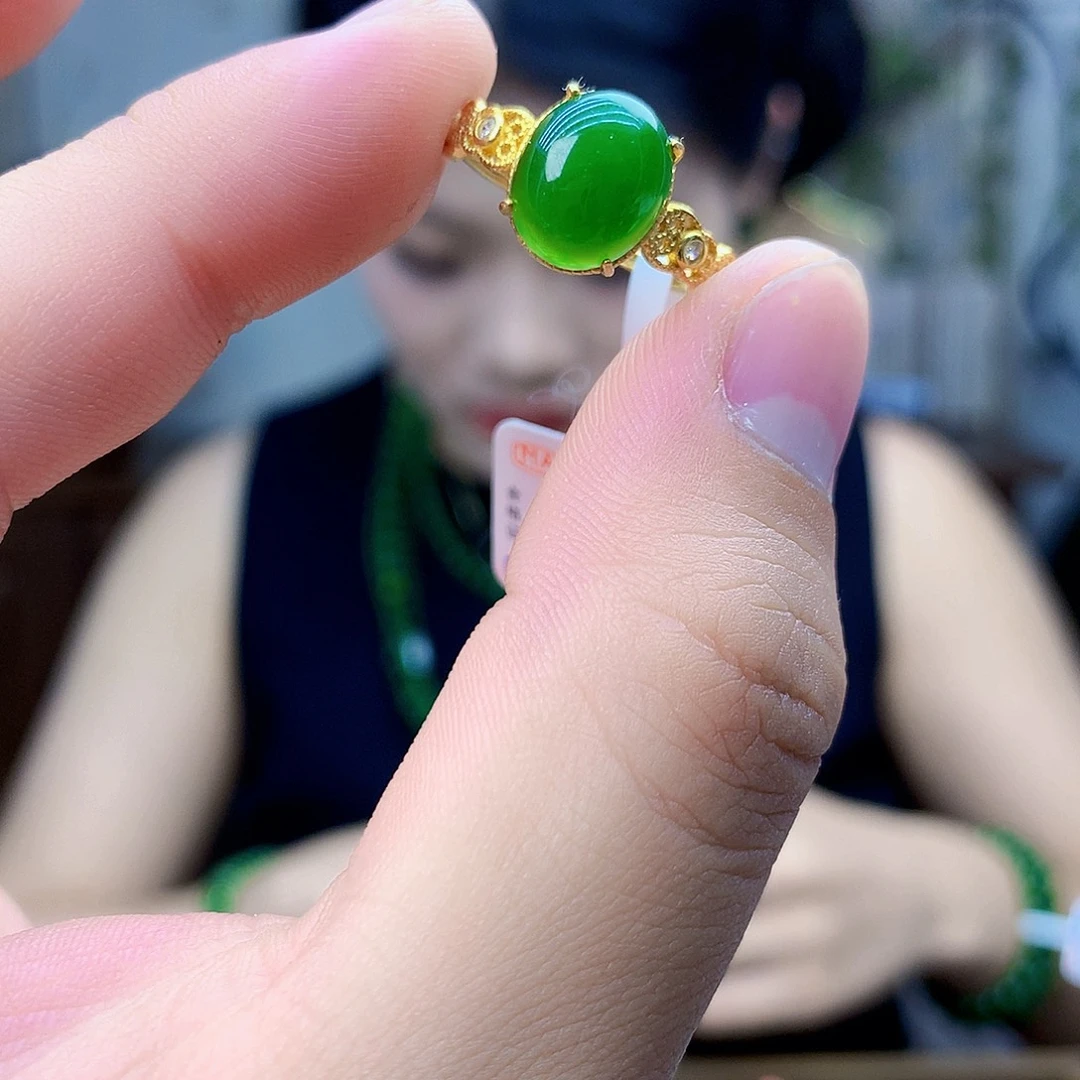 和田玉（碧玉）银S925镶嵌吊坠(不含链)戒指