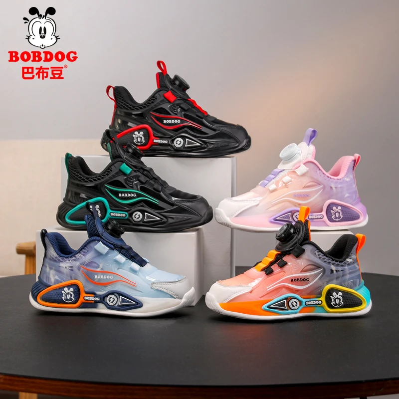 Bobdog/巴布豆秋冬季新款皮面加绒童鞋男童轻跑鞋女童运动鞋