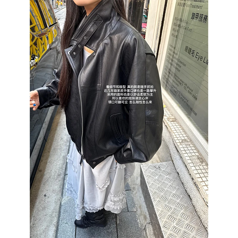 Y-sc 思瑶 IN.choose u 25初春宽松立领机车皮衣外套86678清仓