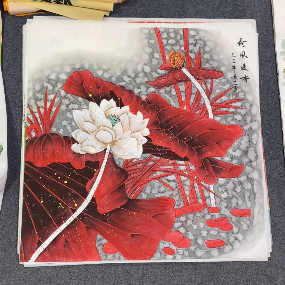 国画尺寸70×70斗方工笔精品手绘画