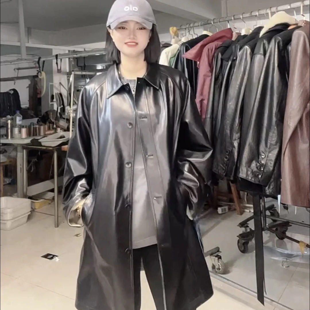 【阿美推荐真皮绵羊皮】KM-2512复古做旧两面穿风衣皮衣外套