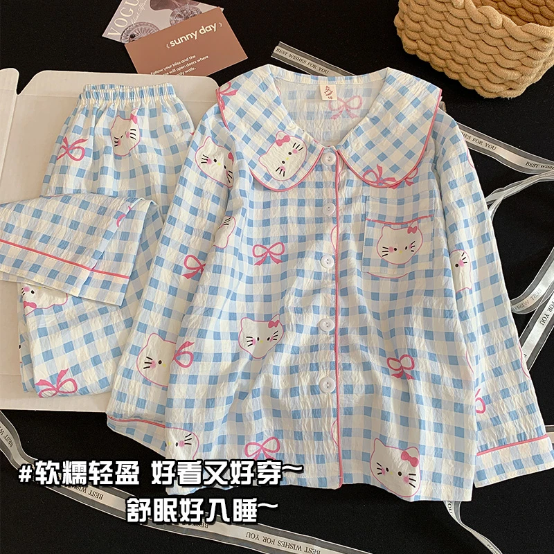 公主风【蝴蝶结KT】女童睡衣休闲儿童秋季长袖透气家居服套装可外穿