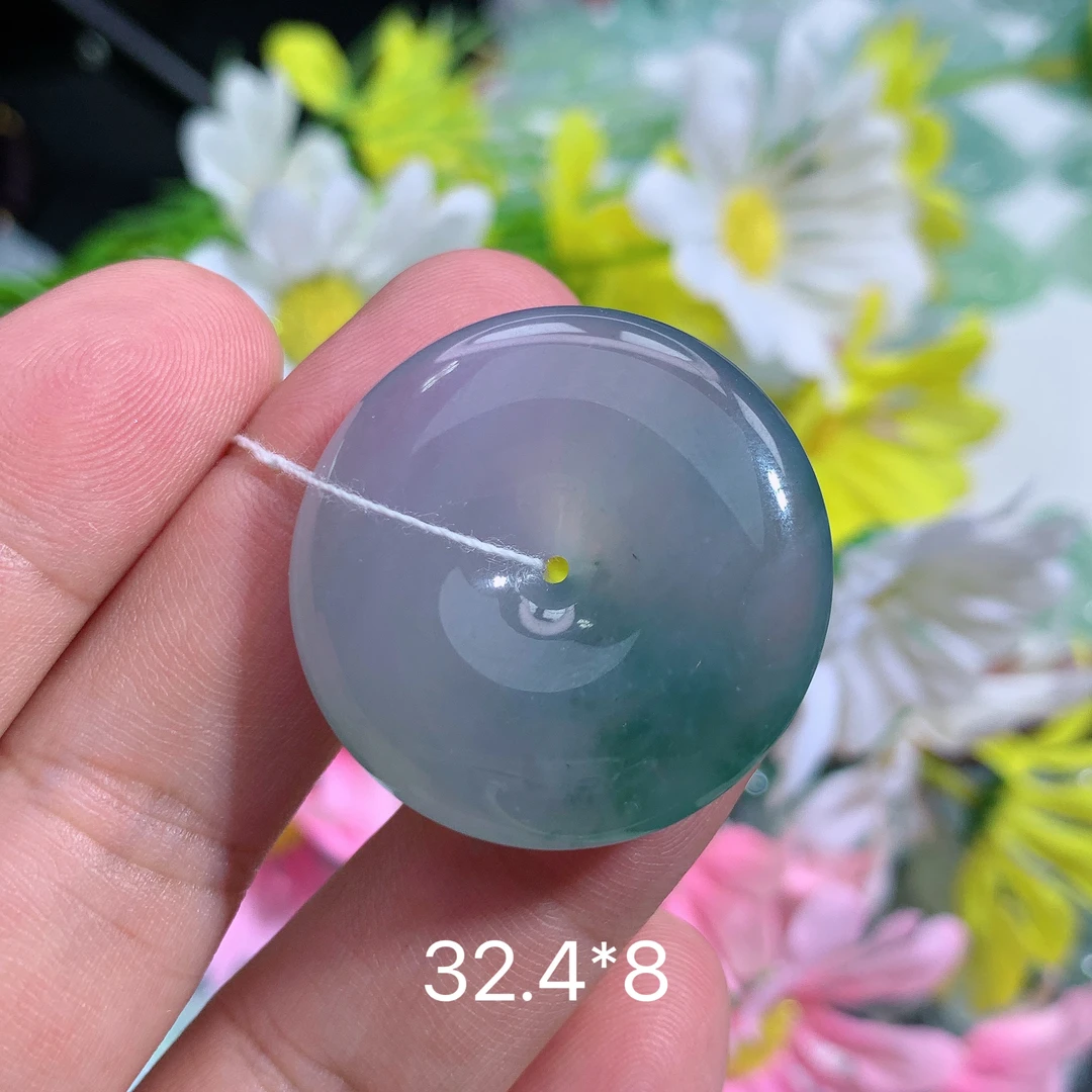 缅甸天然翡翠A货冰胶飘花厚装饱满平安扣吊坠冲百搭时尚精美雕刻