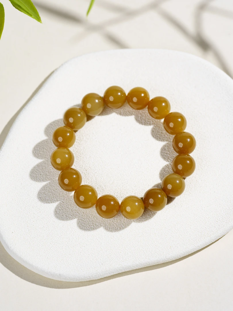 【糖料系列】黄金糖和田玉素圈手串11.5m+  D0656