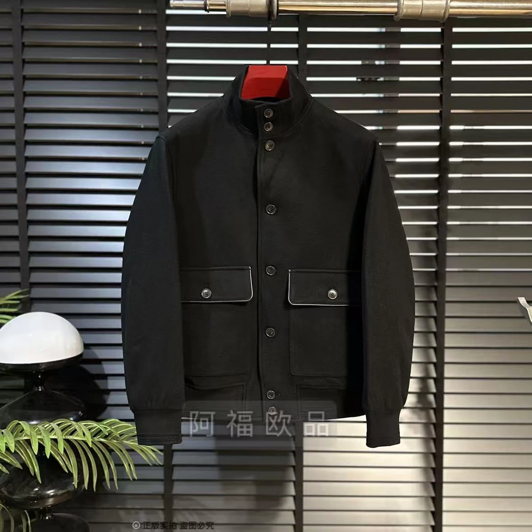 男士净奢杰尼羊毛配皮鹅绒羽绒服外套冬季2391