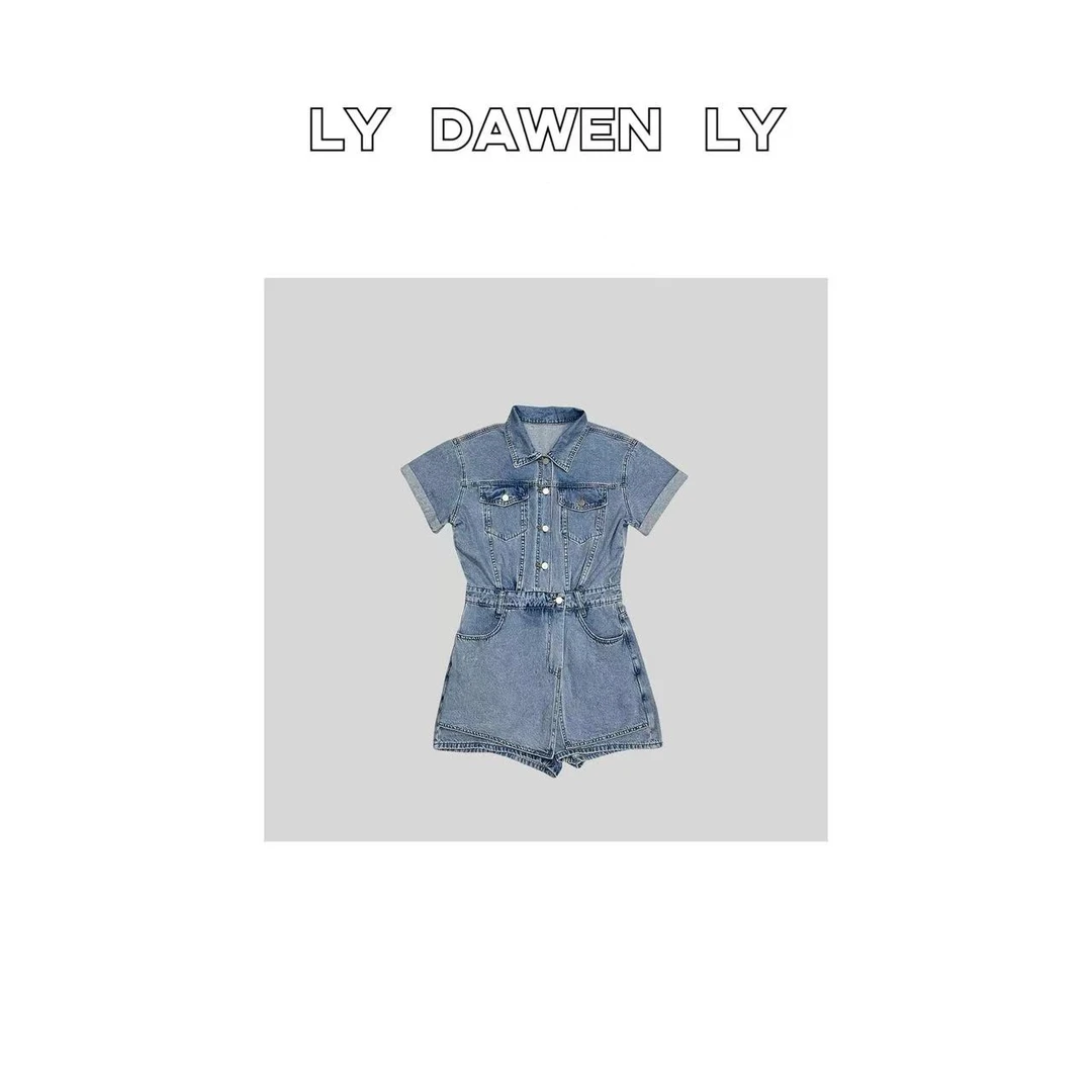 DAWEN  | 复古港风收腰休闲牛仔连体裙裤  M431#