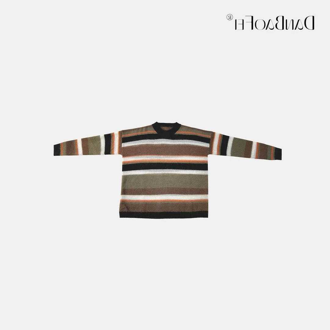 【DAYO】复古撞色条纹宽松休闲圆领套头毛衣 YLM00492