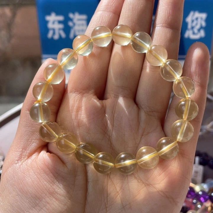 水晶手串未镶嵌天然黄水晶基本纯净体