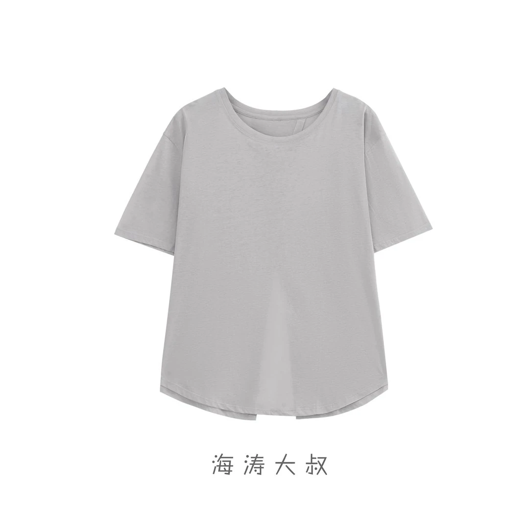 「天花板系列」轻氧桑蚕丝棉麻燕尾开叉款圆领短袖T恤 CBT2352