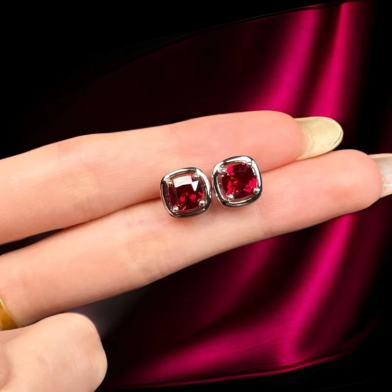 瑾萱高订名饰251-轻奢培育3A红宝石精切合金耳钉