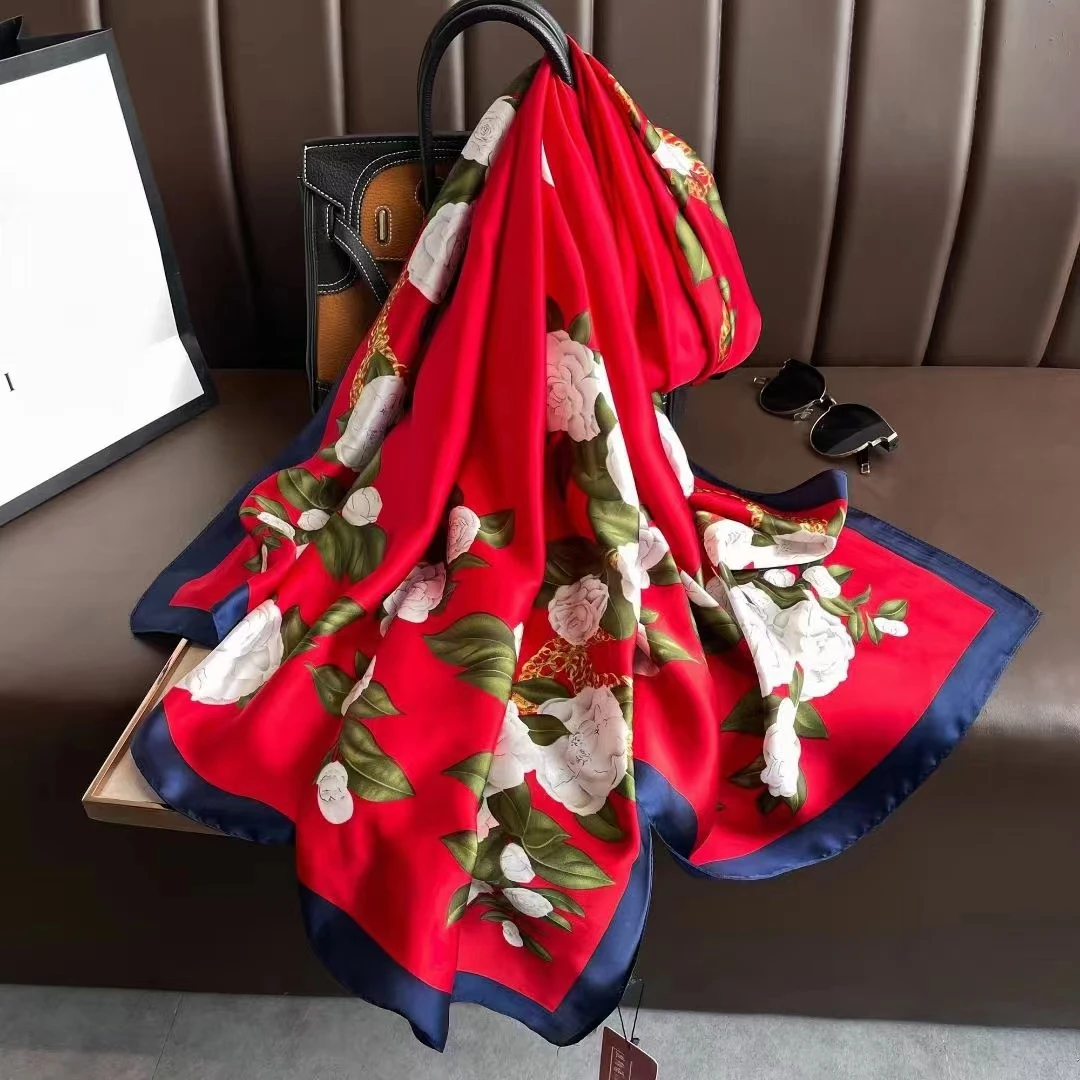 33E【红山茶花语】新款印花丽景缎两用布料面料