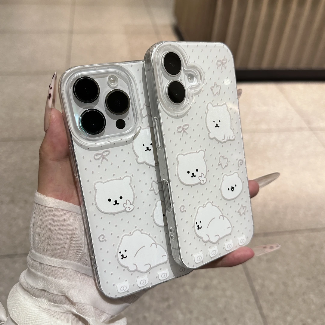 波点比耶自嘲熊情侣壳适用苹果17pro/16promaxiPhone15手机壳1314