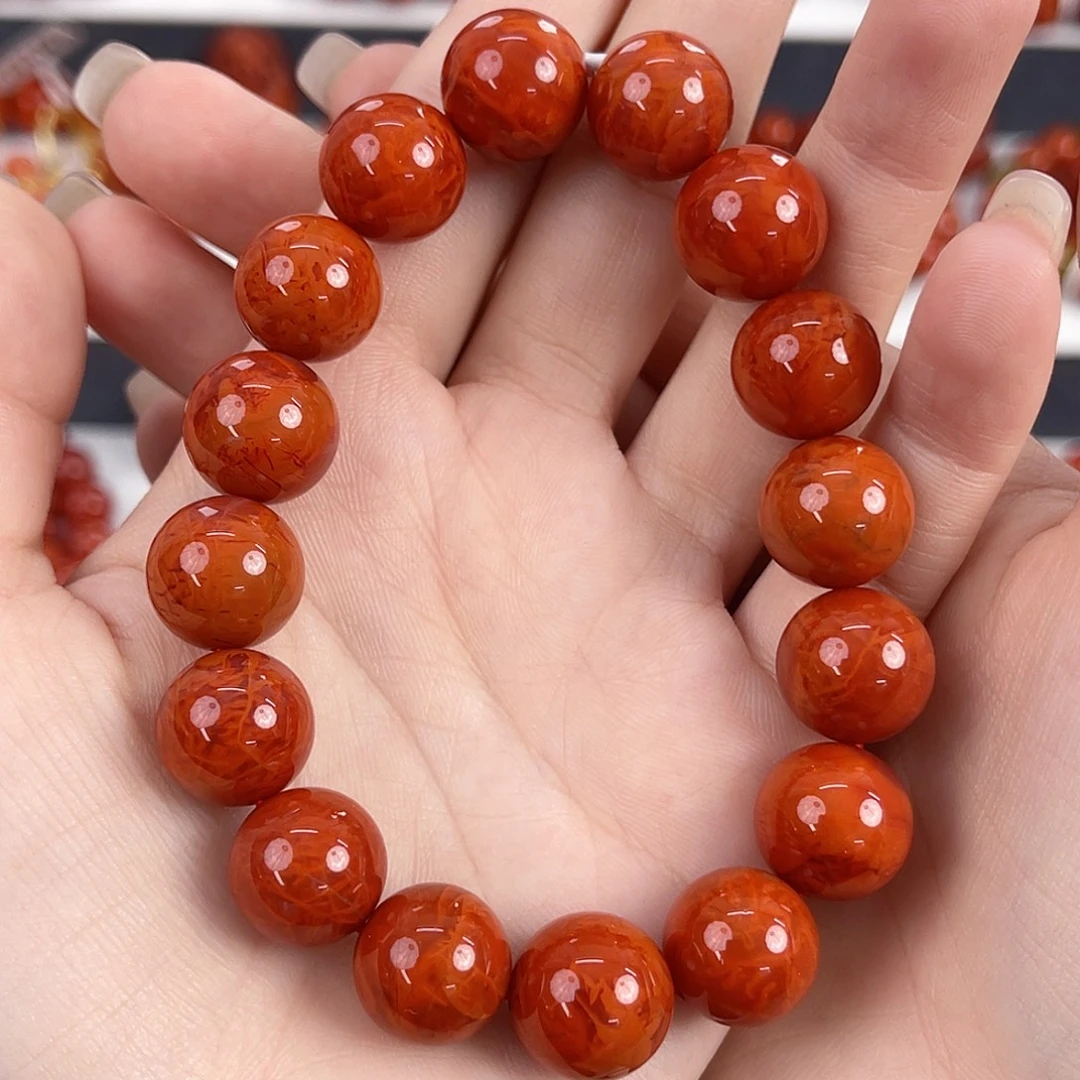 南红玛瑙未镶嵌瓦西柿子红火焰13mm手串