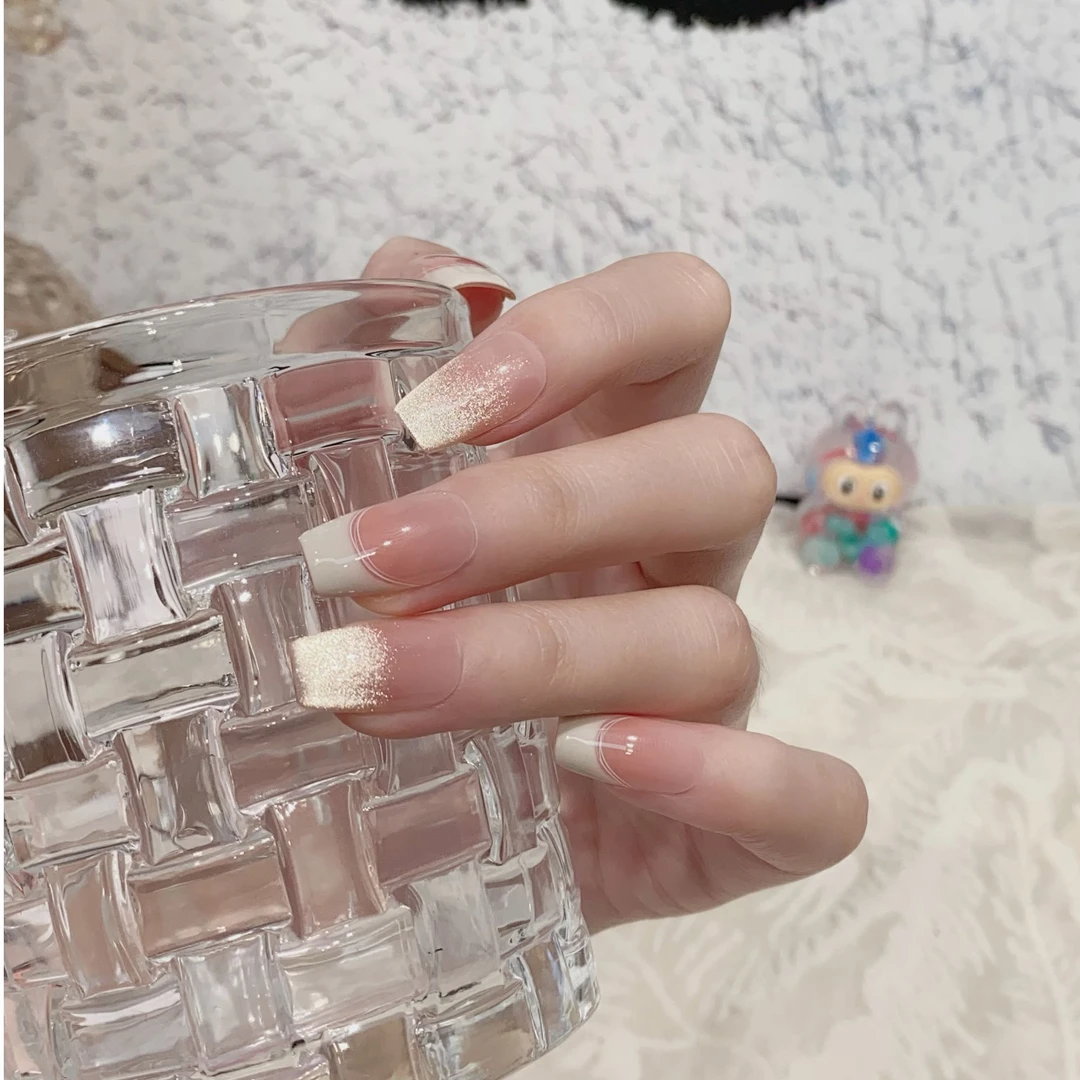 JDD【可可蛋奶】简约纯欲百搭细闪法式显白纯手工穿戴甲片美甲 短款