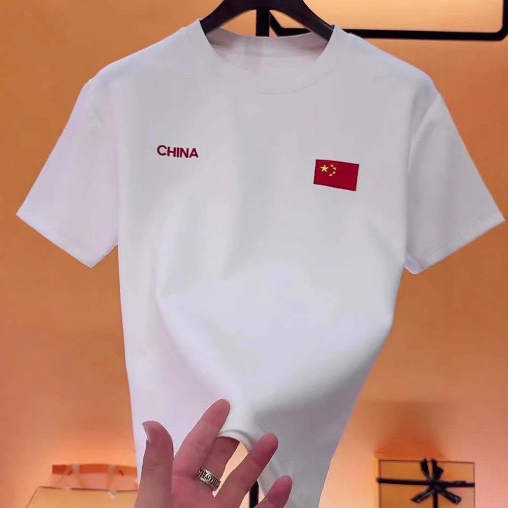 2025男士夏季夏日国潮潮牌潮流帅气通勤时尚运动国旗圆领短袖T恤