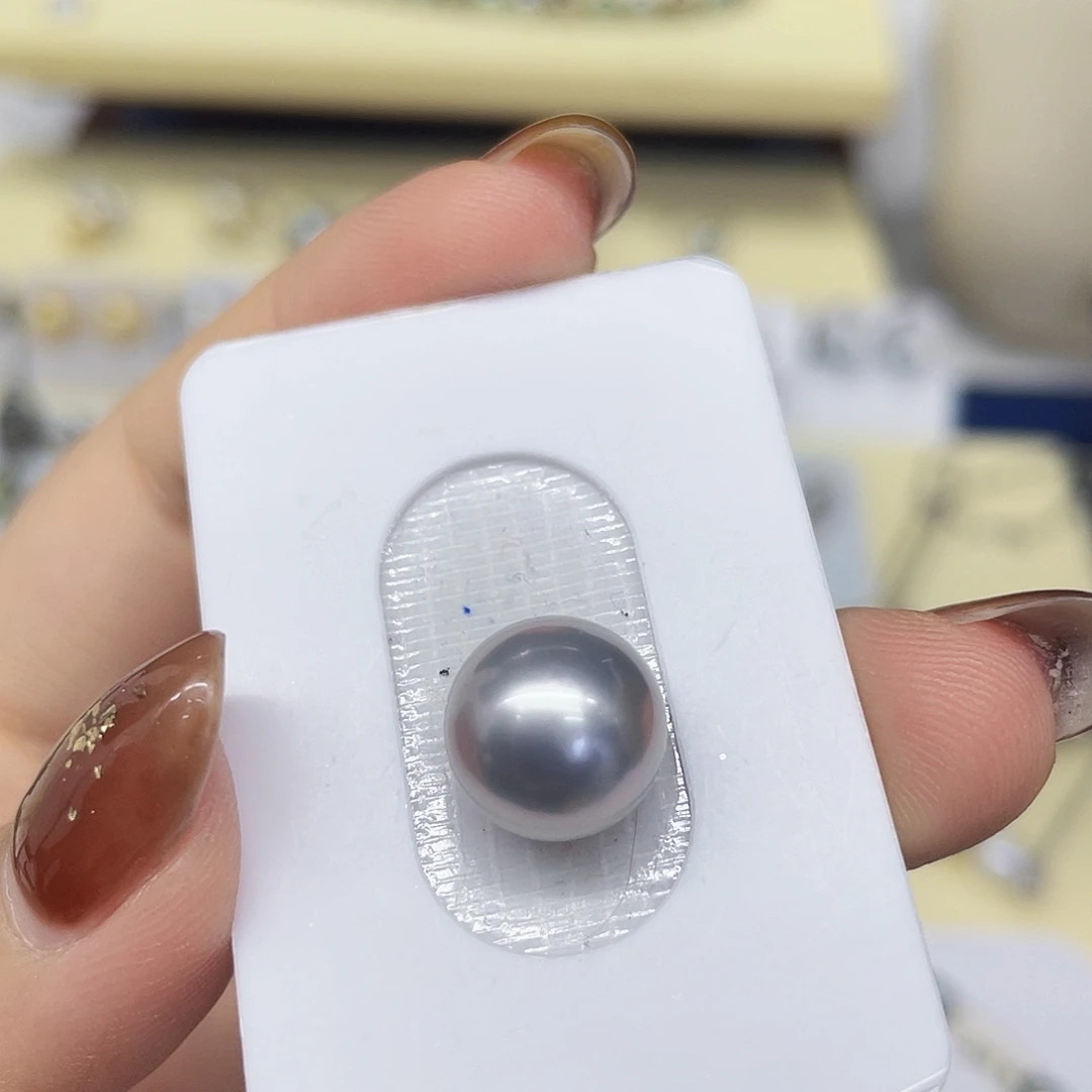 裸珠海水珍珠正圆铂金灰炫紫裸珠11-12mm
